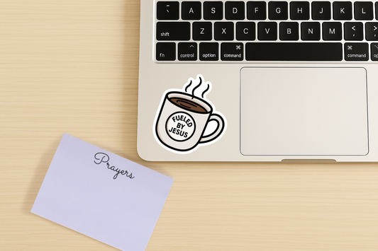 Fueled by Jesus Waterproof Vinyl Sticker - White