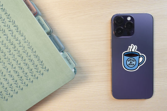 Fueled by Jesus Christian Cell Phone Sticker - Blue