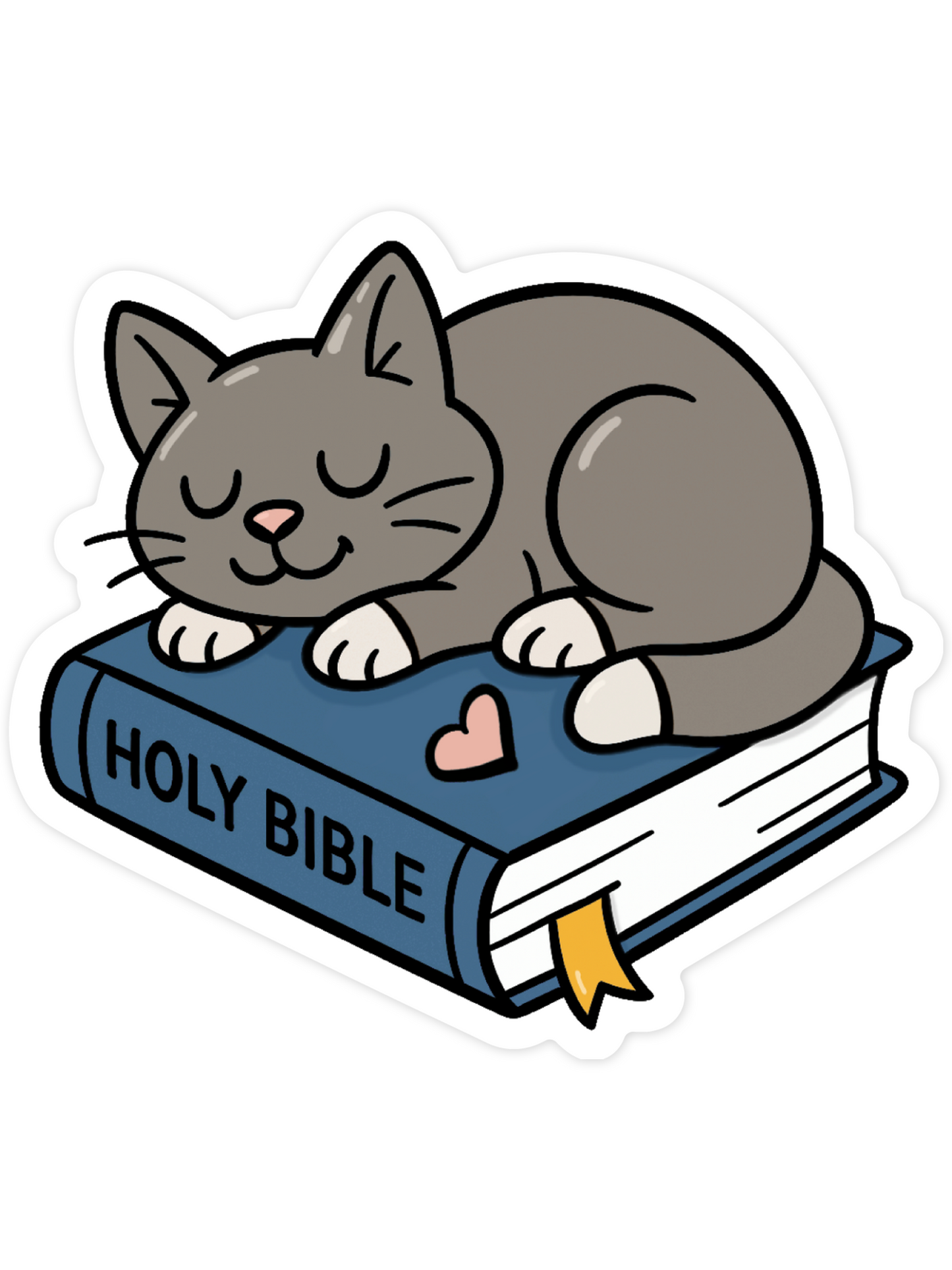Grey Cat on Bible Waterproof Vinyl Sticker