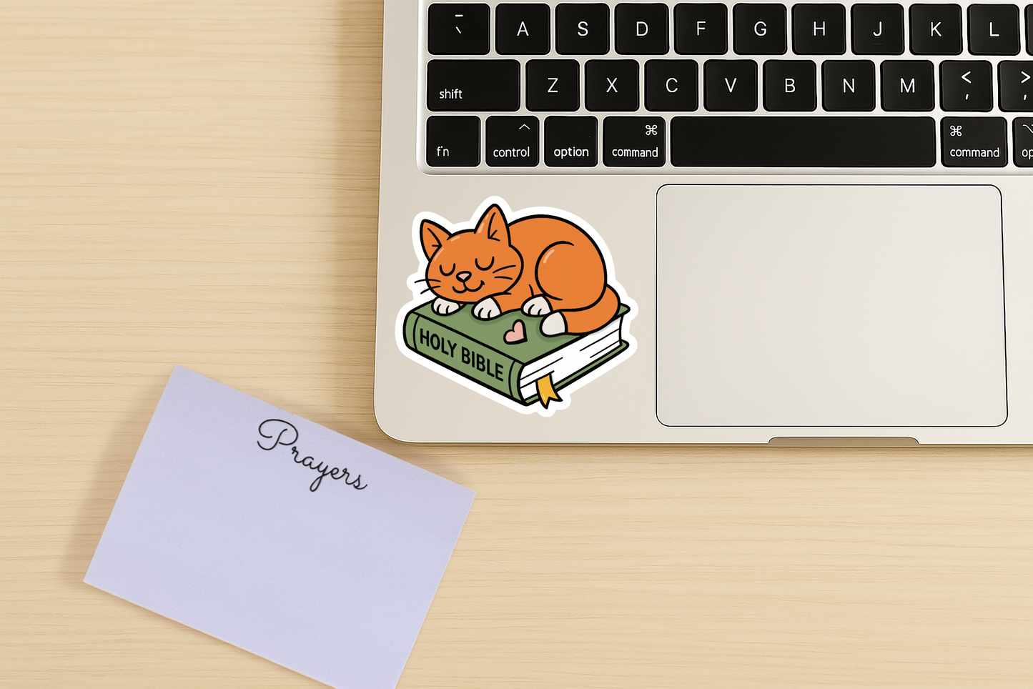 Orange Cat on Bible Waterproof Vinyl Sticker