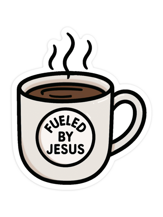Fueled by Jesus Waterproof Vinyl Sticker - White